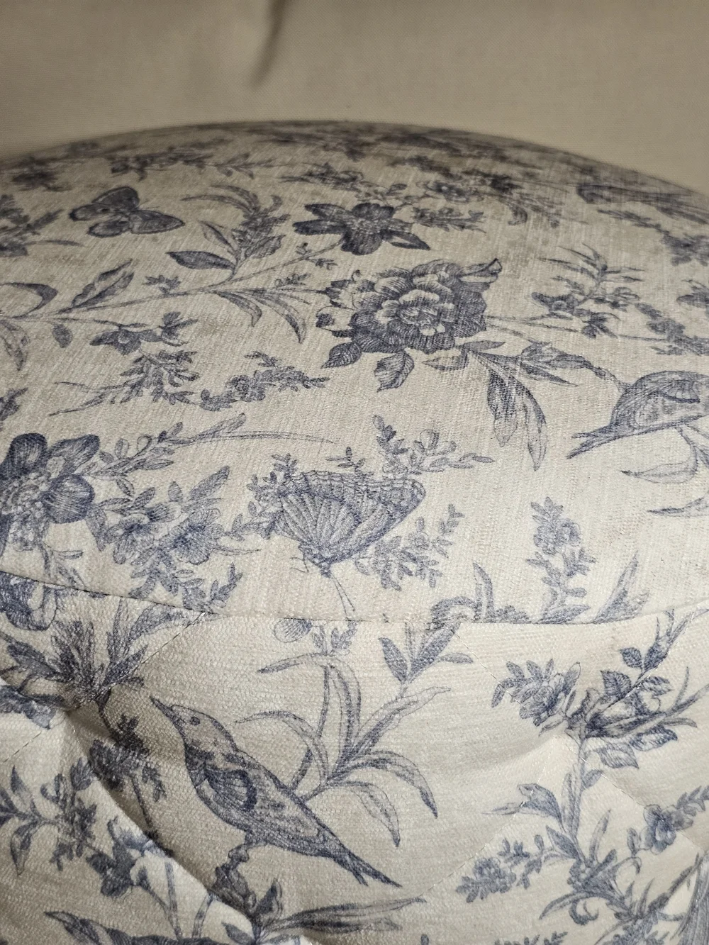 Floral Birds Butteflies Blue and Cream Quilted Accent Ottoman Delphine Viral